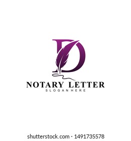 Initial letter D logo with Feather Luxury gold.