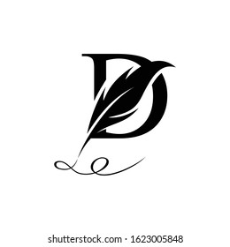 Initial Letter D Logo with feather. Trendy Design concept luxury feather element and Letter D for corporate