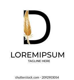 Initial letter D logo with Feather Luxury gold