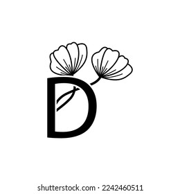 logotipo de la letra d inicial, diseño del logotipo de la escritura a mano de flores, logotipo vectorial para mujeres belleza, salón, masaje, cosmética o marca de spa.