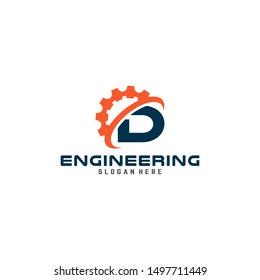 Initial letter D logo with Gears sign vector.