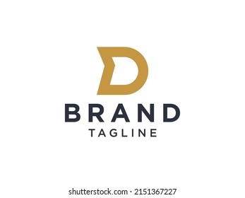 Logo für den Anfangsbuchstaben D. Goldener Shape-D-Letter mit negativem Space-Pfeil im Inneren einzeln auf weißem Hintergrund. Für Geschäfts- und Lieferlogos geeignet. Flaches Vectorlogo-Design-Vorlagenelement.