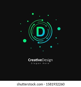 Initial letter d logo with gradation green and blue color, Technology and digital abstract dot connection