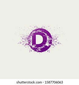 Initial  Letter D Logo Icon Abstract Circle Ink Splatter. Purple Violet ink splash  with letter logo icon on circle shape.