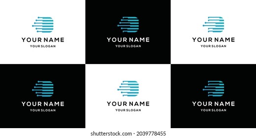 letra inicial D logotipo conjunto de iconos diseño para negocios de tecnología digital de moda