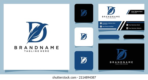 Initial letter D logo with luxury feather design