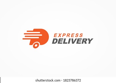 Initial Letter D Logo. Orange Shape D Letter with Fast Shipping Delivery Truck Icon isolated on White Background. Usable for Business and Branding Logos. Flat Vector Logo Design Template Element.