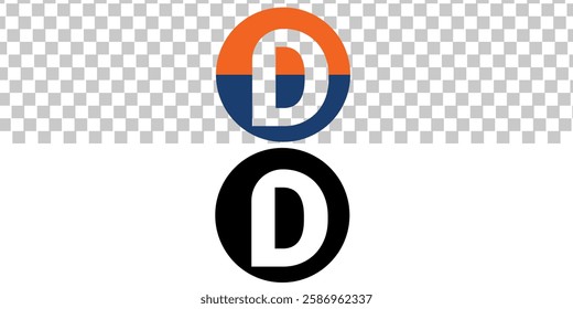 Initial Letter D Logo. Orange and Blue Ellipse  Shape Origami Style isolated on transparent and white Background. Flat Vector Logo Design Template Element for Business and Branding Logos