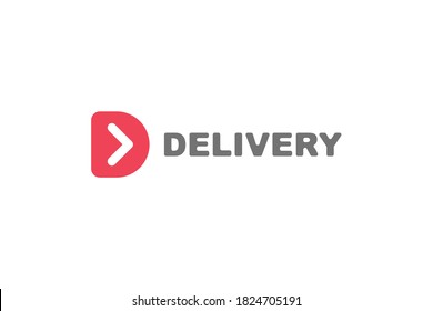 Initial Letter D Logo. Red Shape D Letter with Negative Space Right Arrow inside isolated on White Background. Usable for Business and Delivery Logos. Flat Vector Logo Design Template Element.