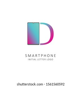 initial letter d logo with smartphone element, phone store logo design vector
