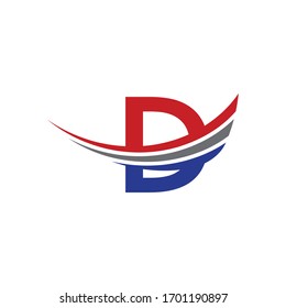 initial letter d logo swoosh wing red, blue and grey color