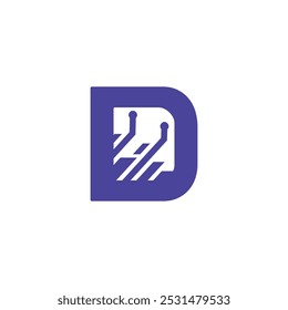 initial letter D logo with technology concept icon design template