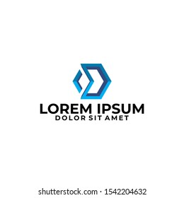 Initial letter D logo template with modern geometric 3d arrow or movement symbol flat design illustration