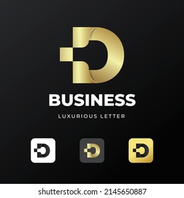diseño inicial de la plantilla del logotipo D con el concepto de gradiente dorado de lujo para la empresa de negocios