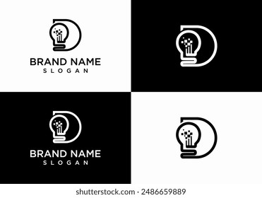 Initial letter D logo vector design with light bulb