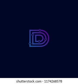 initial letter D logotype alphabet design template with dots connect concept logo black background