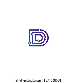 initial letter D logotype alphabet design template with dots connect concept logo