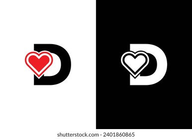 Initial Letter D Love Logo Design. Letter D Valentine logos vector, modern logo, Logo Designs Vector Illustration Template.