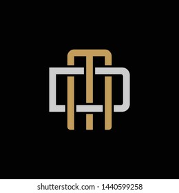 Initial letter D and M, DM, MD, overlapping interlock logo, monogram line art style, silver gold on black background