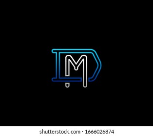 Initial letter D and M, MD, DM, overlapping interlock logo, monogram line art vintage style on black background