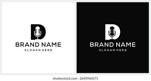 initial letter D microphone logo design, podcast graphic icon concept