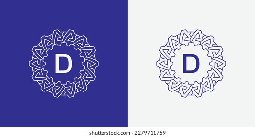 initial letter D modern circle frame ornament lines unique pattern logo