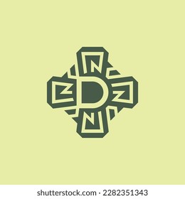 Letra inicial D logotipo del emblema del circuito de la tecnología moderna