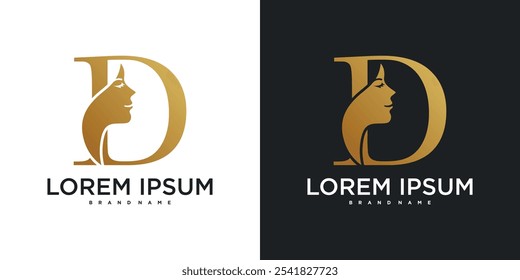 Initial letter D monogram logo design and silhouette of a woman's face. Premium Vector