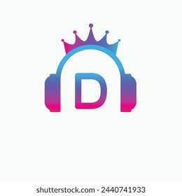 Letra inicial D Music Logo, Logo de la música Corona Auriculares Símbolo Logo Icono Vector Plantilla