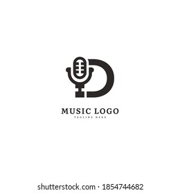 Initial letter D. Music microphone logotype. Elegant music sound logo fit for business and music event. Vector logo design.