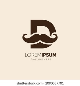 Letra inicial D Mustache Logo Diseño Icono vector Ilustración gráfica Emblema