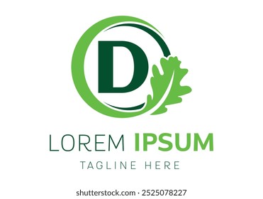 initial letter D oak leaf in a circle logo design Vector