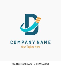 Letra inicial D con fibra óptica, alambre eléctrico para la idea del logotipo del negocio de la Tecnología. Conexión, Telecomunicación, Vector del logotipo de reparación del proveedor de cableado