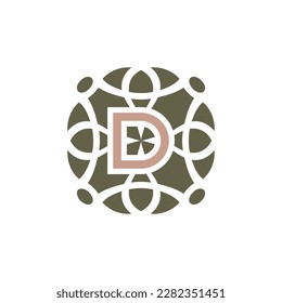 Initial letter D ornamental elegant pattern emblem frame logo
