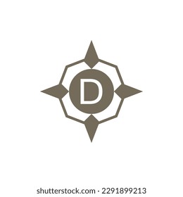 Initial letter D ornamental wind direction compass logo