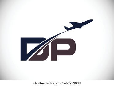 Carta inicial D y P con diseño de logotipo de aviación, modelo de logotipo aéreo, aerolínea, avión y viaje.