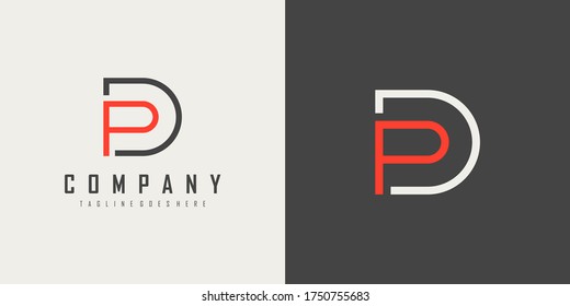 Initial Letter D and P Linked Logo. Geometric Linear Style isolated on Double Background. Usable for Business and Branding Logos. Flat Vector Logo Design Template Element.