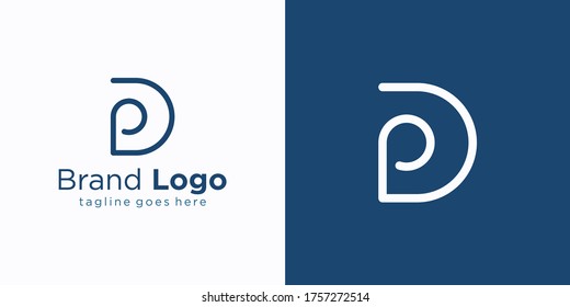 Initial Letter D and P Linked Logo. Blue Geometric Linear Rounded Style isolated on Double Background. Usable for Business and Branding Logos. Flat Vector Logo Design Template Element.