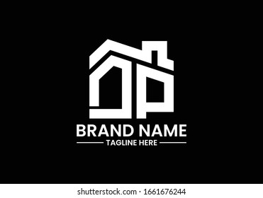 Anfangsbuchstabe D und P mit dem Dach. Design des Immobilienlogos