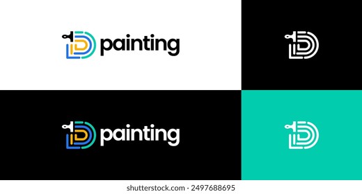 initial letter D paint brush logo, painting service logo