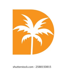 Initial Letter D Palm Logo Design Vector Template