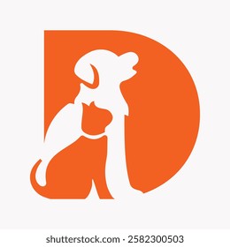 Initial Letter D Pet Care Logo Design Concept With Dog Symbol
