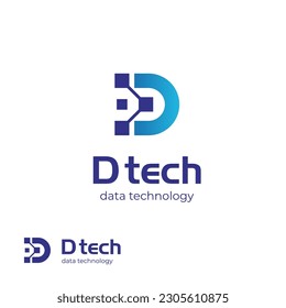 initial letter D pixels logo icon design for brand technology