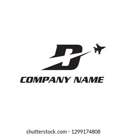 Initial Letter D with Plane Jet Air Plane Logo Design Inspiration