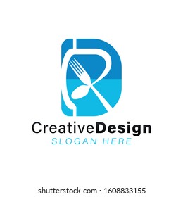 Initial letter D R. crossed spoon and fork restaurant Modern Logo Ideas. Inspiration logo design. Template Vector Illustration. Isolated On White Background