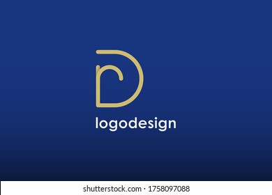 Letra inicial con logotipo vinculado D y R. Estilo dorado geométrico lineal redondeado aislado en fondo azul. Usable para logotipos de empresas y marcas. Elemento de plantilla de diseño de logotipo de vectores planos.