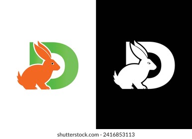 Initial letter D Rabbit logo design. Letter D Rabbit Logo Design Vector Icon Graphic Emblem Illustration Background Template.