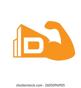 Initial Letter D Real Estate Logo Concept With City Building and Arm Symbol Vector Template