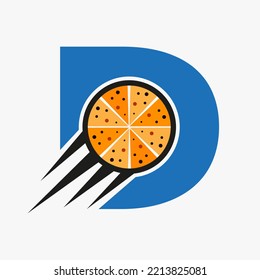 Initial Letter D Restaurant Cafe Logo With Pizza Concept Vector Template