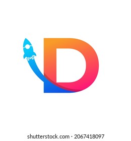 Letra inicial D con símbolo de icono del logotipo del cohete. Ideal para empresas, viajes, start-ups y Logísticos